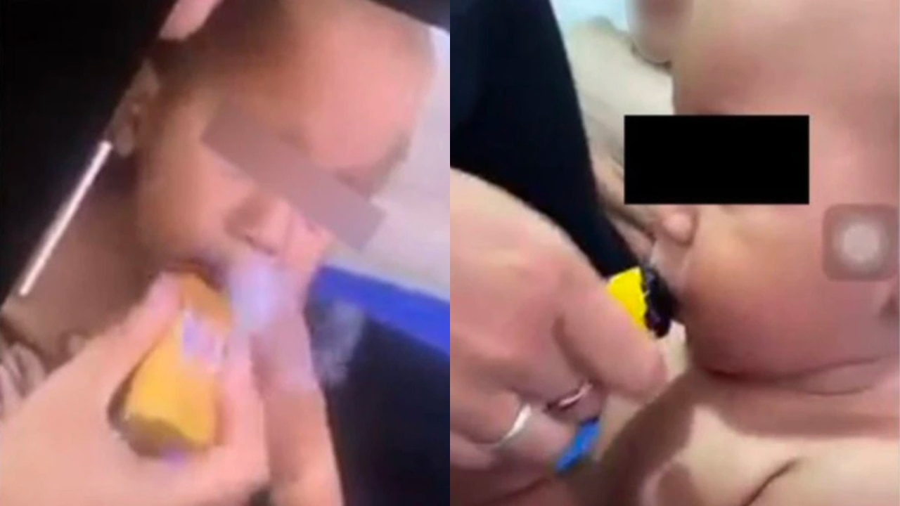 Distressing footage shows a baby being given a vape. Picture: Supplied.