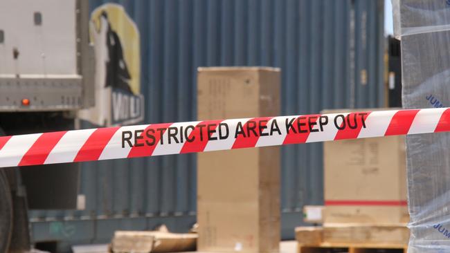 The Harvey Norman warehouse on Smith St, Alice Springs, was taped off by police Tuesday afternoon. Picture: Gera Kazakov