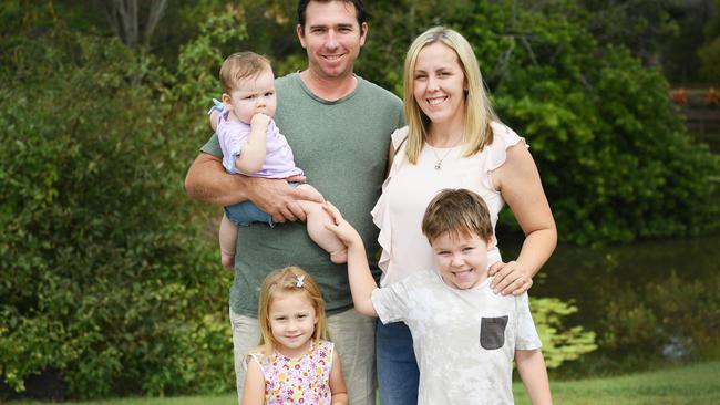 Division 5 candidate Jade Wellings with husband Michael Wellings and kids (L) 8 month old Josephine, 4yo Alexandra and 6yo Tyler Wellings. Photo: Cody Fox