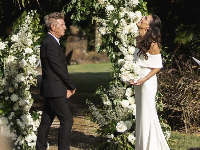 Wayne Cooper and Elizabeth Adams at their Byron Bay wedding.