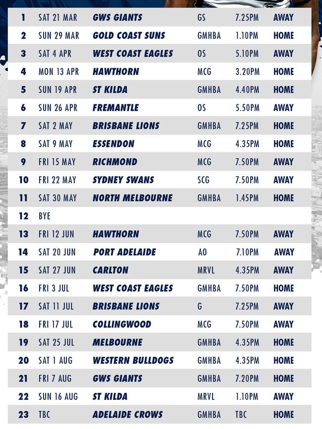 Actual Cats 2020 fixture list