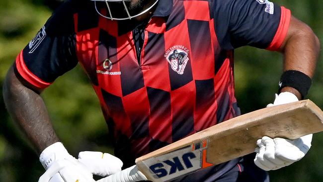 Haig FawknerÃs Jaspreet Bhatti during the VTCA grand finalcricket match between Aberfeldie and Haig Fawkner in Aberfeldie, Saturday, March 26, 2022. Picture: Andy Brownbill