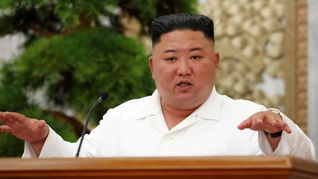 Kim Jong-un addresses the politburo of the ruling Workers’ Party late last week. Picture: AFP