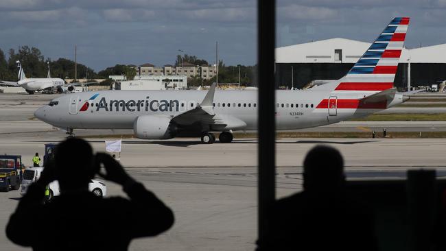 The American Airlines Boeing 737 MAX pulls away from its gate at Miami International Airport on its way to New York. Picture: AFP