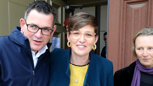 Premier Daniel Andrews making health announcement. Premier Andrews with Patient Advocate Kat Stanley and Gynecologist Dr Mirilla Druitt. Picture: Mike Dugdale