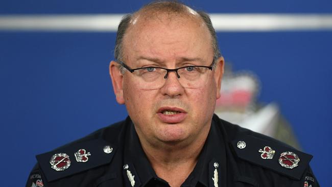 Victoria Police Chief Commissioner Graham Ashton speaks at the Victoria Police Centre in Melbourne, Saturday, November 10, 2018. Police and city officials were responding to the Bourke Street terrorist incident yesterday afternoon. (AAP Image/Julian Smith) NO ARCHIVING