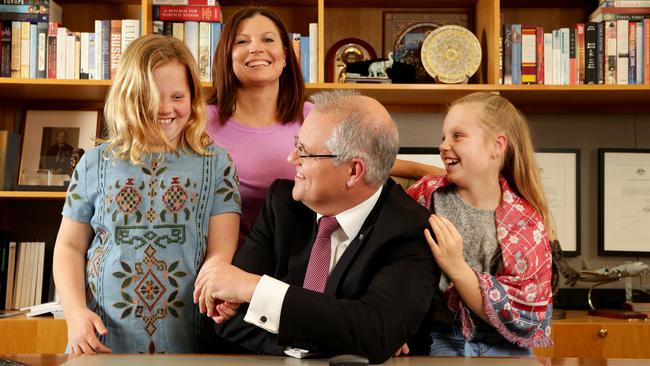 The Morrisons — the PM with wife Jenny and their daughters Lily and Abbey. Picture Jonathan Ng