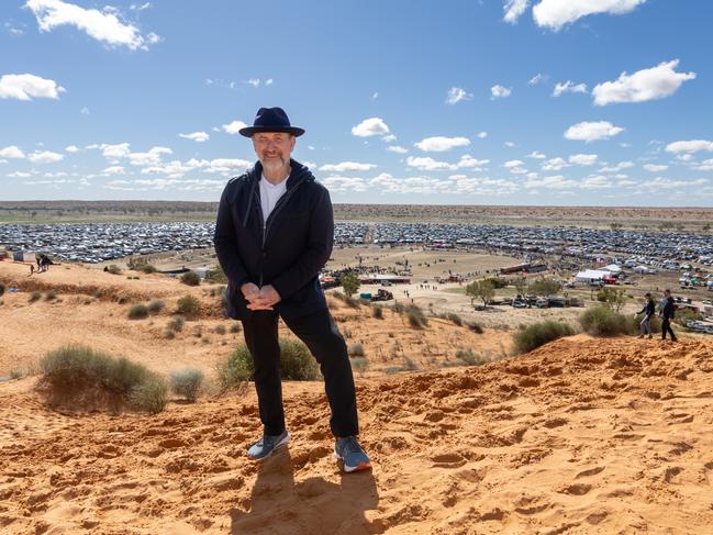 ***EXCLUSIVE FOR THE AUSTRALIAN*** 02/07/2024: Scottish-Australian singer-songwriter and former Men At Work frontman Colin Hay, on the Big Red sand dune near the site of the Big Red Bash music festival. Picture: Matt Williams