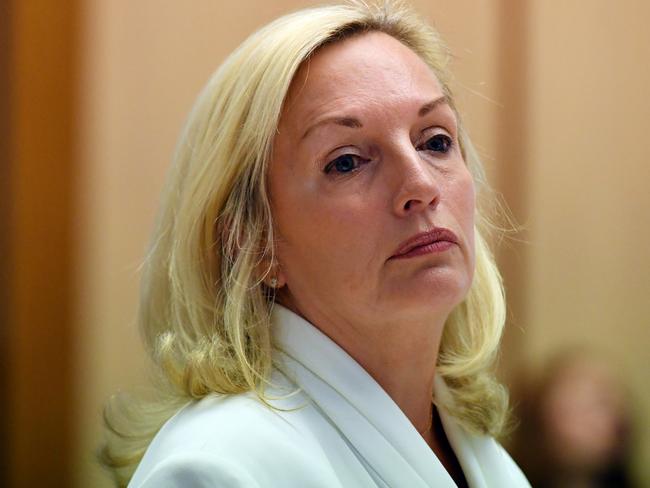 Former Australia Post CEO Christine Holgate appears before a Senate inquiry into changes at Australia Post, at Parliament House in Canberra, Tuesday, April 13, 2021. (AAP Image/POOL/Mick Tsikas) NO ARCHIVING