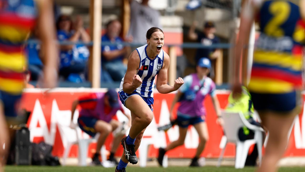 Jasmine Garner celebrates a goal. Picture: Michael Willson/AFL Photos via Getty Images