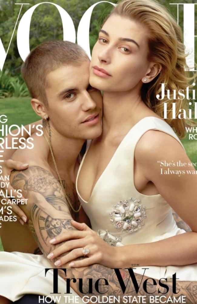 Justin Bieber and Hailey Baldwin have appeared on the cover of US Vogue, revealing details about their sex life. Picture: Vogue 