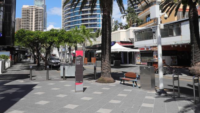 All quiet in the Streets of Surfers Paradise. Picture Glenn Hampson