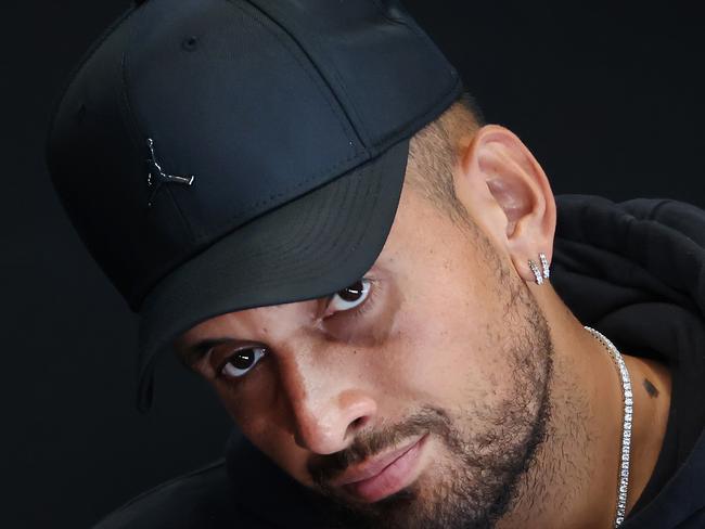 2023 Australian Tennis Open. Day 1. Australian Nick Kyrgios withdraws from the Australian Open due to injury. Kyrgios during his press conference. Picture: David Caird