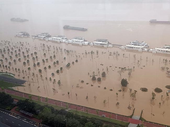 A general view of a submerged street after heavy rains in Qingyuan City. Picture: AFP