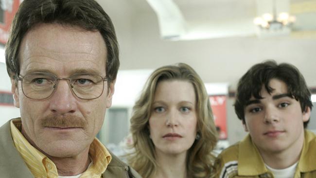 Mitte (right) with his Breaking Bad family, Bryan Cranston as Walter White and Anna Gunn as Skyler White.