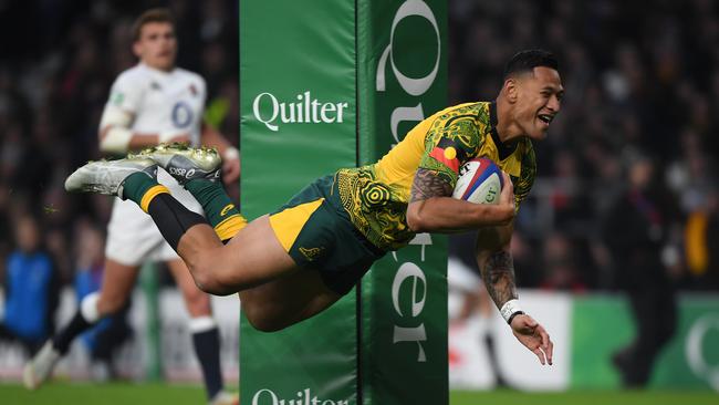 Israel Folau is unlikely to score more tries for Australia. Picture: Shaun Botterill