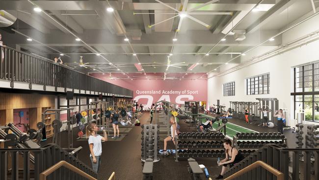 Artist impression of the new gym and sports science centre at QSAC.