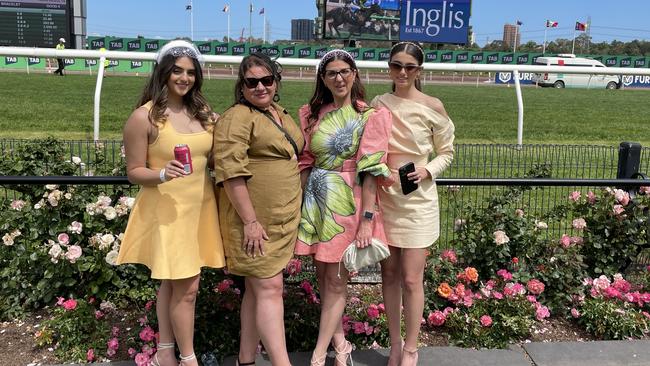 Jacinda, Teresa, Klarissa and Suzie at the 2024 Crown Oaks Day, held at Flemington Racecourse. Picture: Gemma Scerri