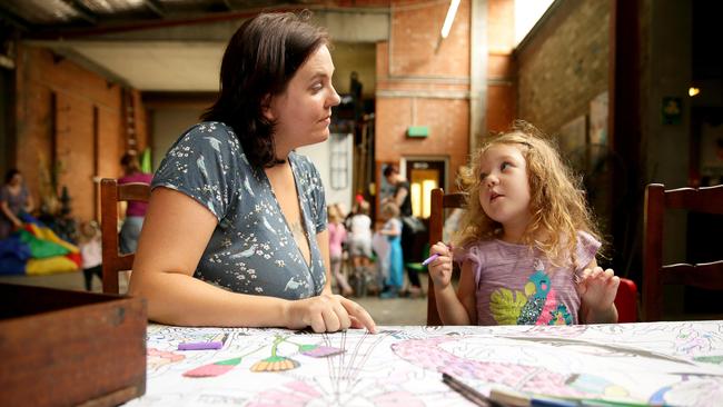 Sharon Baldwin pictured with her daughter Luella 4, inside the warehouse at 11 Close St. Picture: Justin Sanson