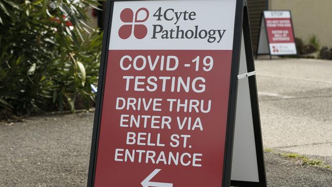 A drive-through testing clinic on Friday in Ballarat where COVID-19 testing has increased as health authorities work to avoid the spread of coronavirus in regional Victoria. Picture: Darrian Traynor/Getty Images