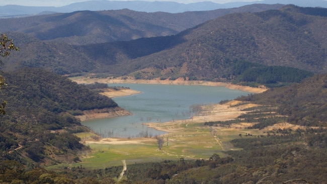 Lake Eildon in 2006 when low water levels revealed parts of the Big River Valley, rarely seen since the dam construction.