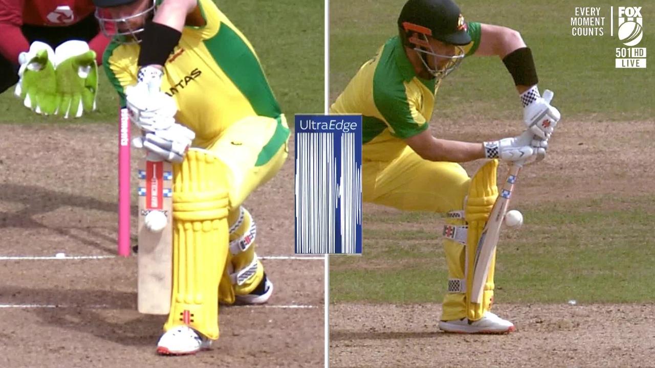 An optimistic lbw appeal against Aaron Finch.