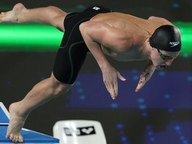 Australia's Elijah Winnington tales off for the 200m Freestyle Final at the 2024 Australian Swimming Trials at Brisbane Aquatic Centre in Brisbane. Picture: AFP