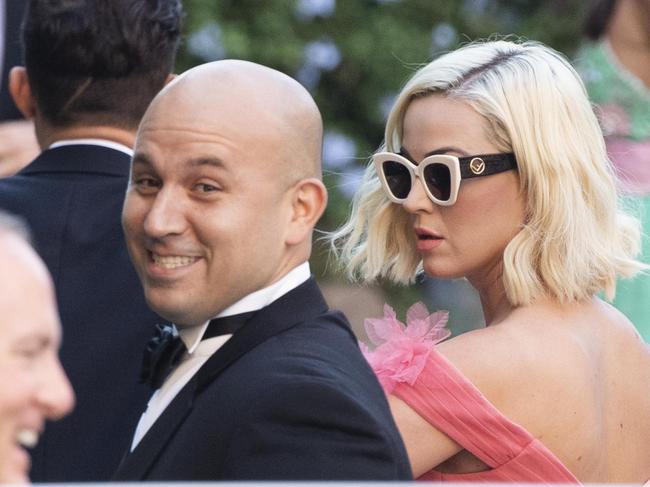 Katy Perry, right, at the wedding of Misha Nonoo and Michael Hess in Rome. Picture: Claudio Peri/ANSA via AP