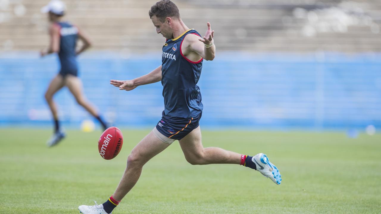 Adelaide Crows training at Football Park during the demolition of the grandstands. Picture SIMON CROSS - Brodie Smith