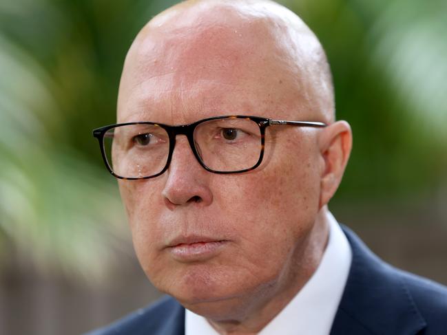 SYDNEY, AUSTRALIA - NewsWire Photos OCTOBER 15, 2024: The Leader of the Opposition Peter Dutton pictured at a press conference at the Italian Street Food Cafe inAbbotsford.Picture: NewsWire / Damian Shaw