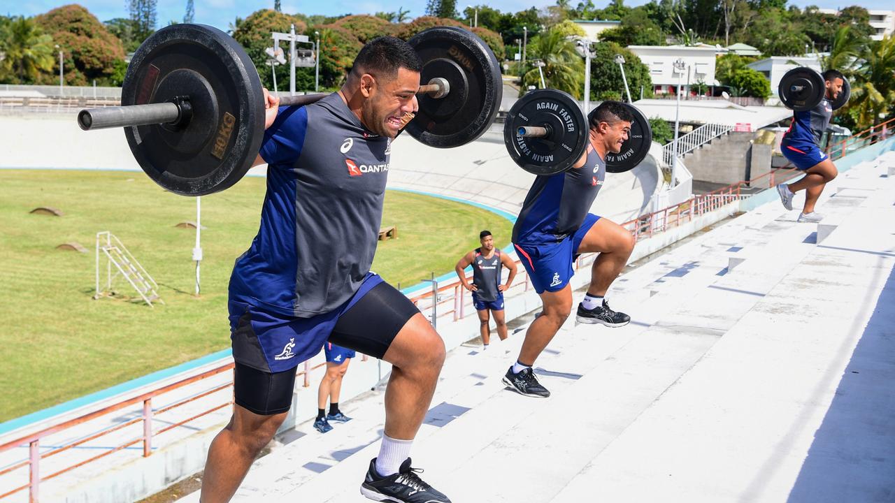 Scott Sio and the Wallabies hard at work. Photo: Rugby AU Media/Stuart Walmsley