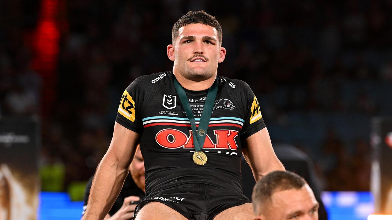 Nathan Cleary has been ruled out of the Pacific Championship, after suffering a knee injury in the Panthers’ grand final win over Brisbane. Picture: Getty Images