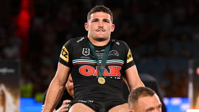 Nathan Cleary has been ruled out of the Pacific Championship, after suffering a knee injury in the Panthers’ grand final win over Brisbane. Picture: Getty Images