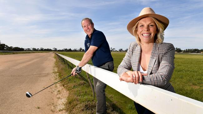 Murray Bridge Golf Club president Mark Bolton with Burke Urban sales and marketing director Burke Urban Olivia Burke at the development, the former Murray Bridge racetrack. Picture: Tricia Watkinson