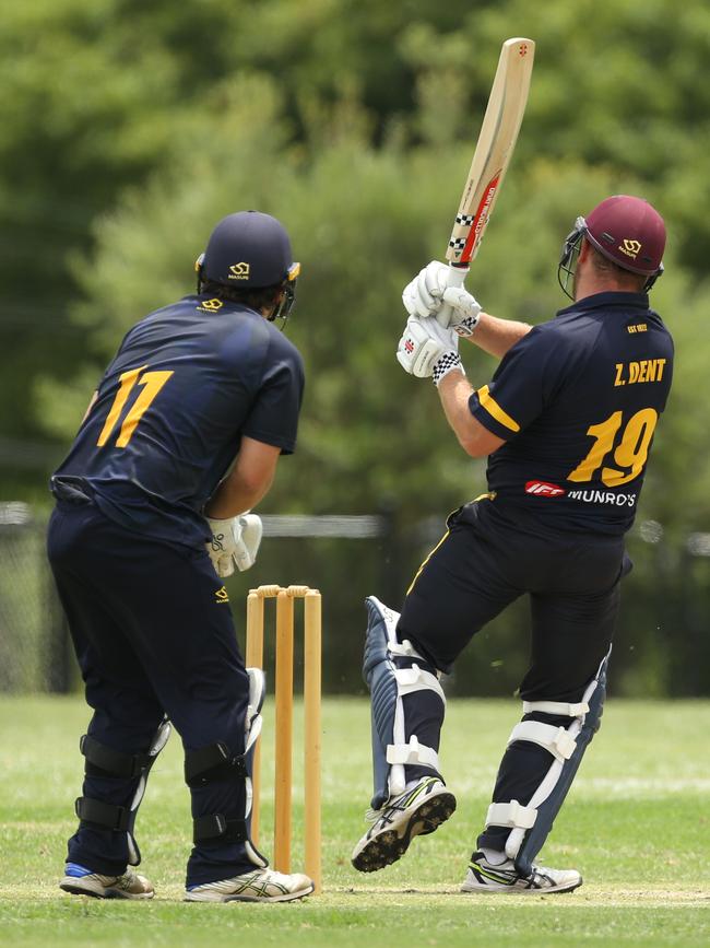 ECA: Heathmont batsman Zack Dent off the back foot. Picture: Stuart Milligan