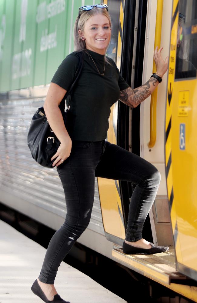 Ana Trovato, 23, of Toorbul, catches the train home from Bowen Hills station. Picture: Tara Croser