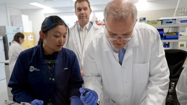 Scott Morrison at Melbourne healthtech company Planet Innovation on Thursday. Picture: Andrew Henshaw