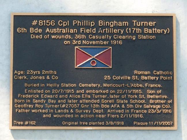 Phillip Turner's plaque on the Soldiers’ Memorial Avenue.