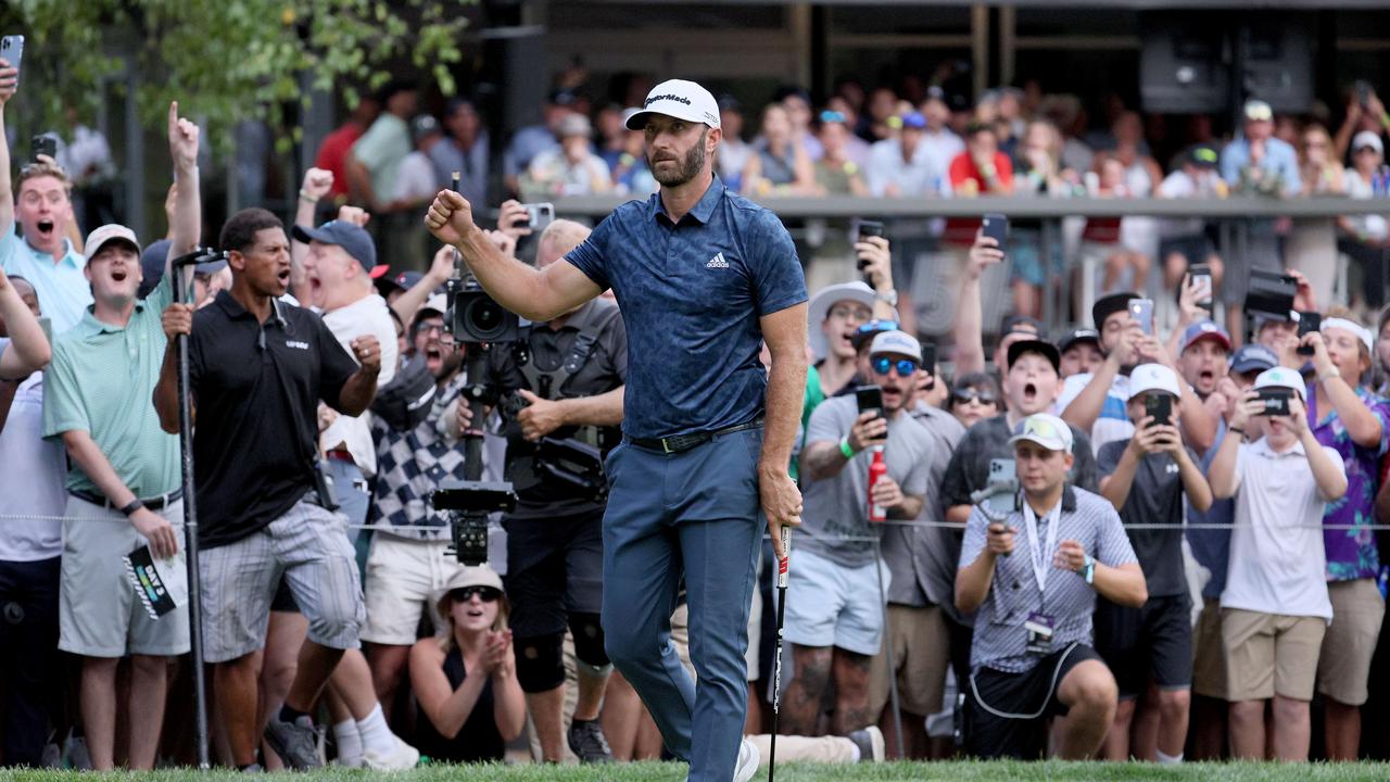 Dustin Johnson won in a three-way playoff in Boston.