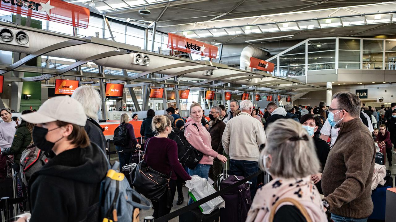 At least 16 flights had been cancelled at Sydney’s domestic terminal before 8.30am. Picture: NCA NewsWire / Flavio Brancaleone