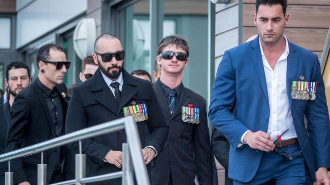 Mourners at Mr Bird’s funeral. He was a former soldier who went to Afghanistan in 2009. Picture: Jake Nowakowski