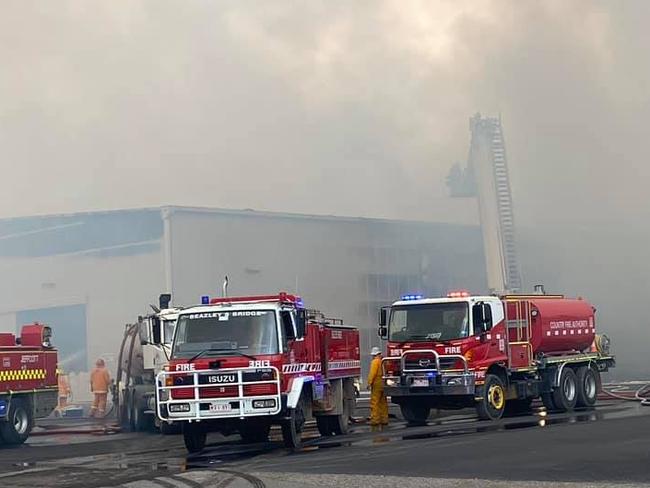 Fire brigades have rushed to the scene of a massive hay shed fire. Picture: Golden Square Fire Brigade/Facebook