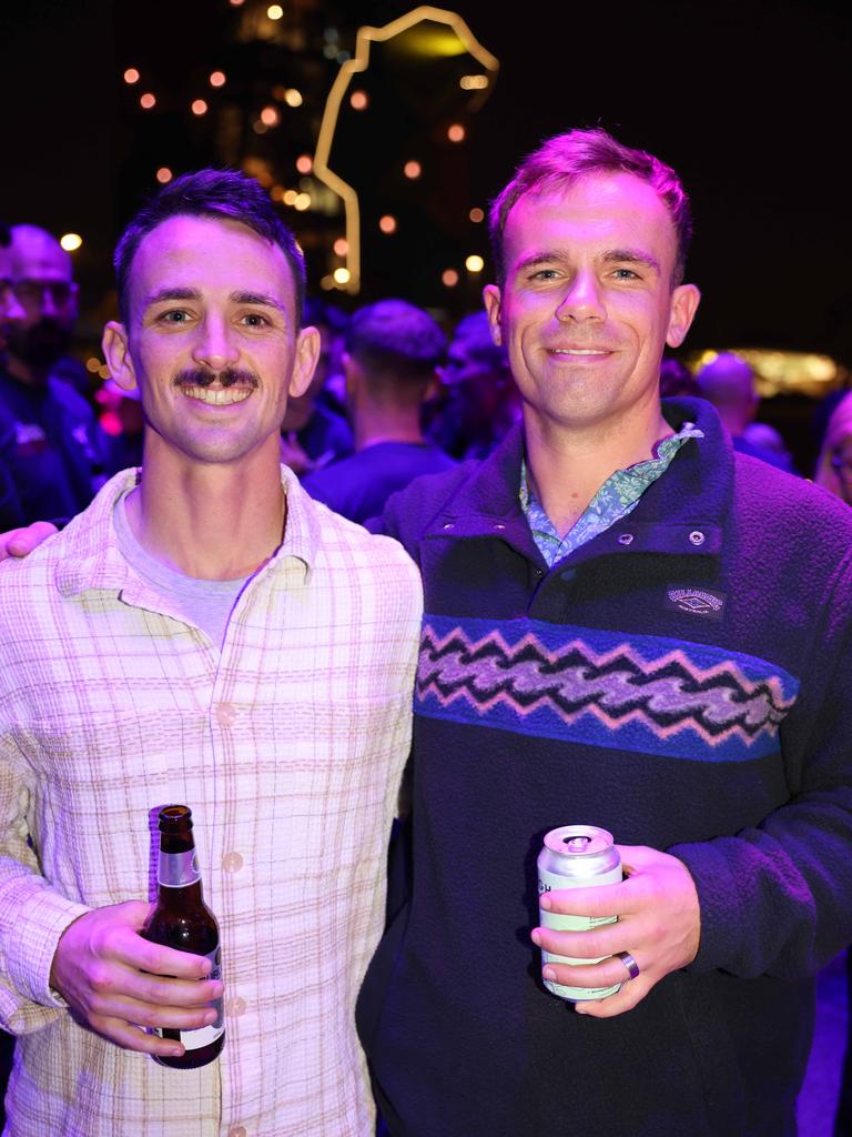 John Hyre and Todd Maddocks at the Pacific Airshow Gold Coast welcome party 2024 at HOTA for Gold Coast at Large. Picture, Portia Large.