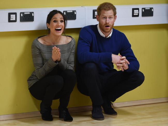 Britain’s Prince Harry and his fiancée Meghan Markle attend a street dance class during their visit to Star Hub community and leisure centre in the Tremorfa area of Cardiff, south Wales on January 18, 2018. Picture: AFP