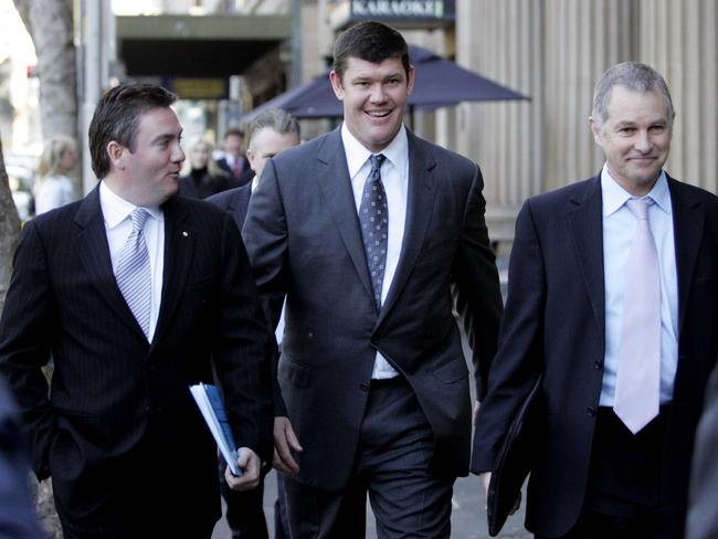 Then-Nine Network CEO Eddie McGuire with James Packer and Geoff Kleemann in 2006.