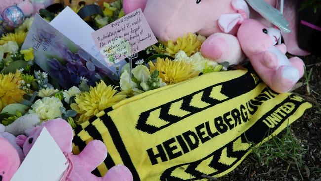 Flowers, toys and cards are placed out for Sanaya Sahib. Picture: Andrew Tauber