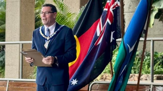 Townsville Mayor Troy Thompson in his official garb the Townsville City Council Citizenship Ceremony in a photo posted on his Facebook page. Picture: Supplied