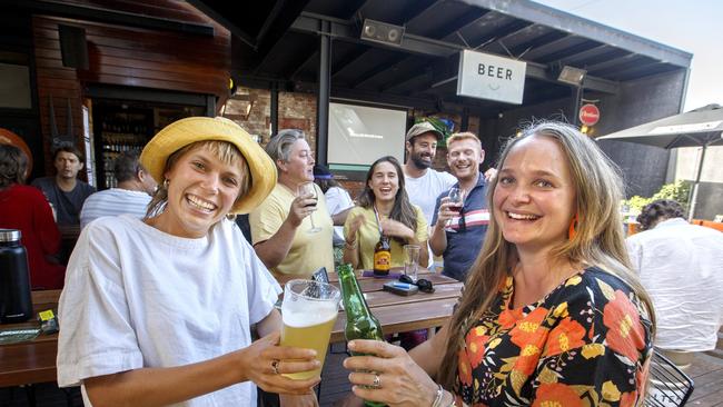 Millie Holden and Laura Hansen enjoy last drinks before lockdown at Great Northern Hotel in North Fitzroy Picture: David Geraghty