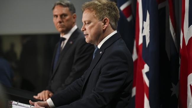 Defence Minister Richard Marles, the UK’s Secretary of State for Defence Grant Shapps and their US counterpart Lloyd Austin said they were looking to bring Japan into AUKUS Pillar II. Picture: NCA NewsWire / Martin Ollman