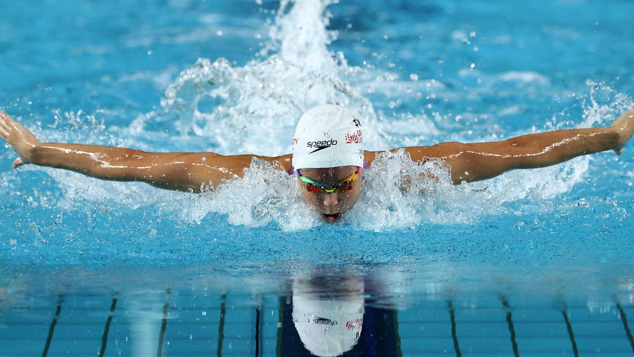 Emma McKeon in full flight during the 100m butterfly final. Picture: AFP